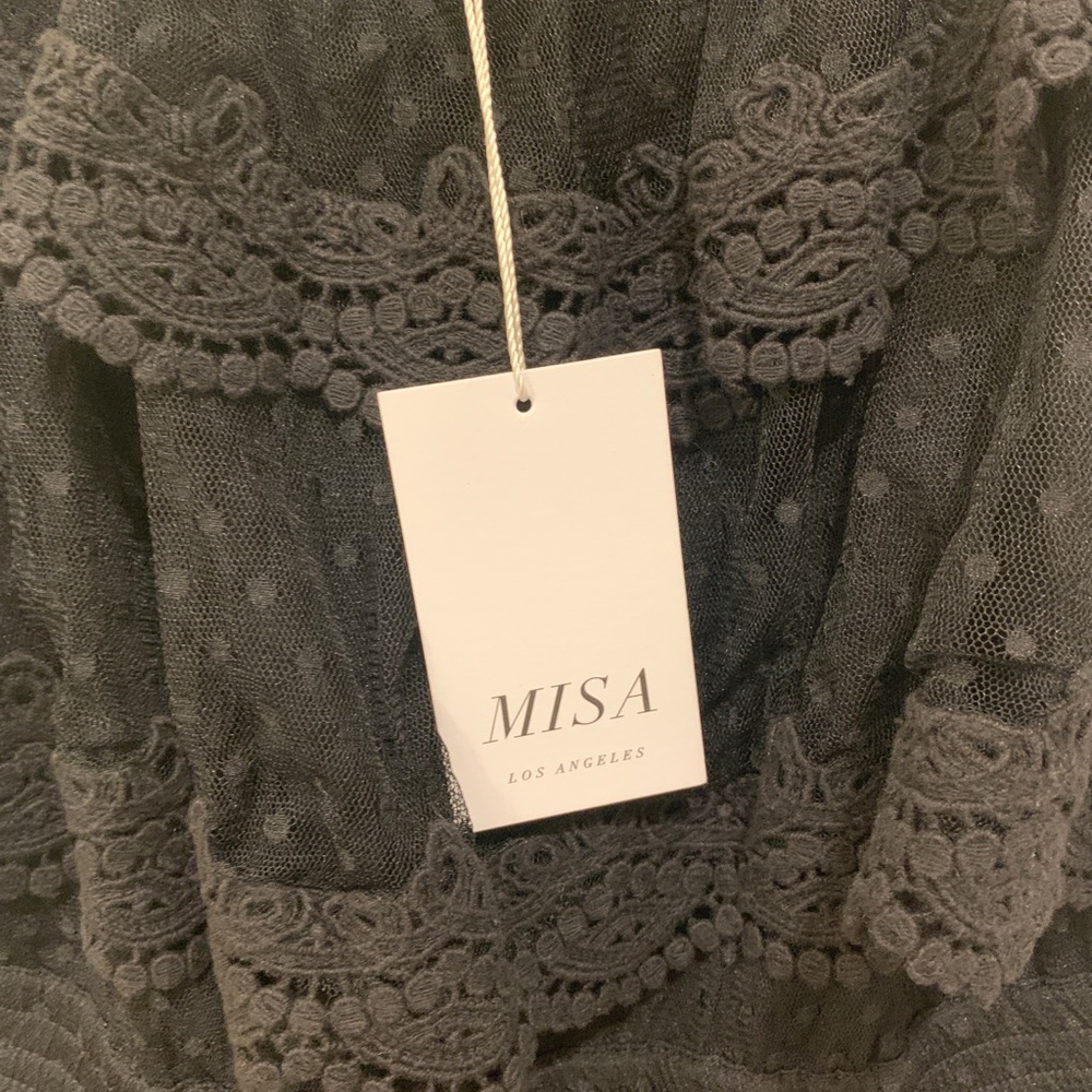 NWT MISA Los Angeles Black Lace Midi Dress - Picture 3 of 6